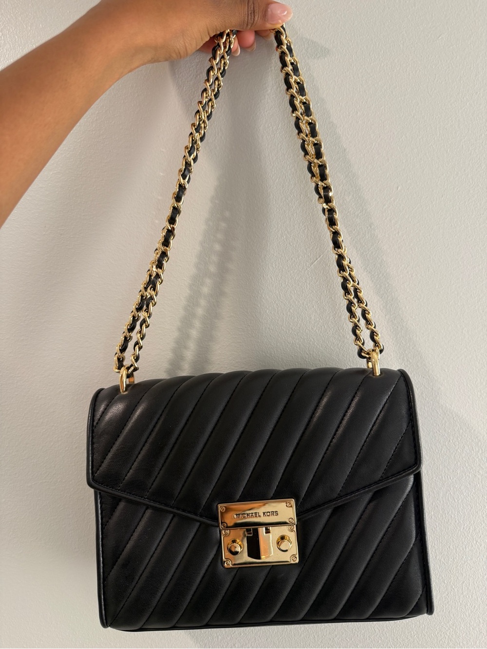 Michael Kors Black Quilted Leather Shoulder Bag with Gold Hardware